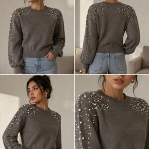 Gray thick sweater with white PEARL /M